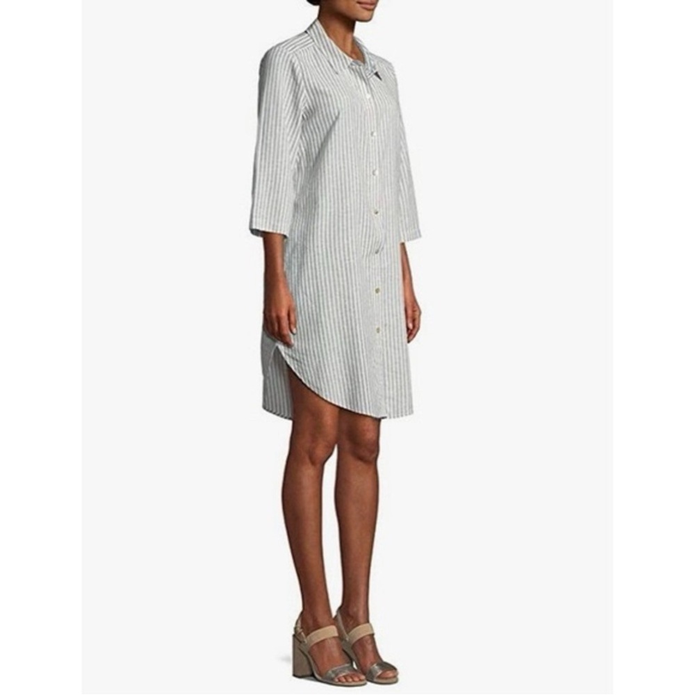 Eileen Fisher Chambray Hemp Cotton Stripe Shirt Dress - Picture 4 of 15
